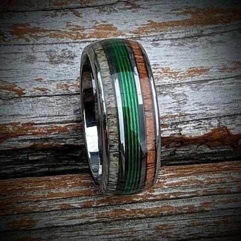 Bass Fish Engraved Tungsten Wedding Band With Personalized