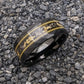 Guitar String Ring, Men's Wedding Band Unique, Meteorite wedding band, Gold Leaf and Meteorite ring, Guitar string wedding band