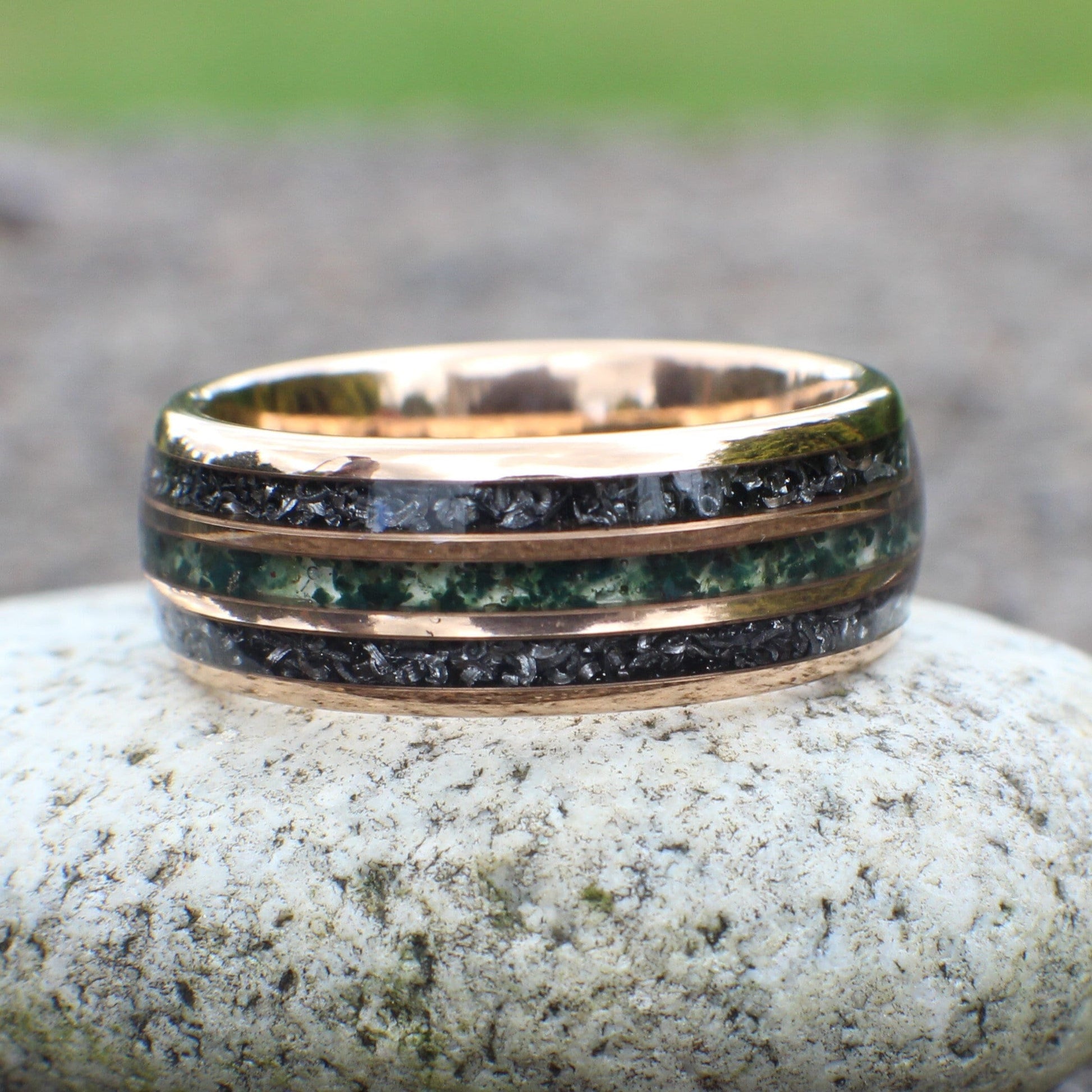 Moss Agate Wedding Band