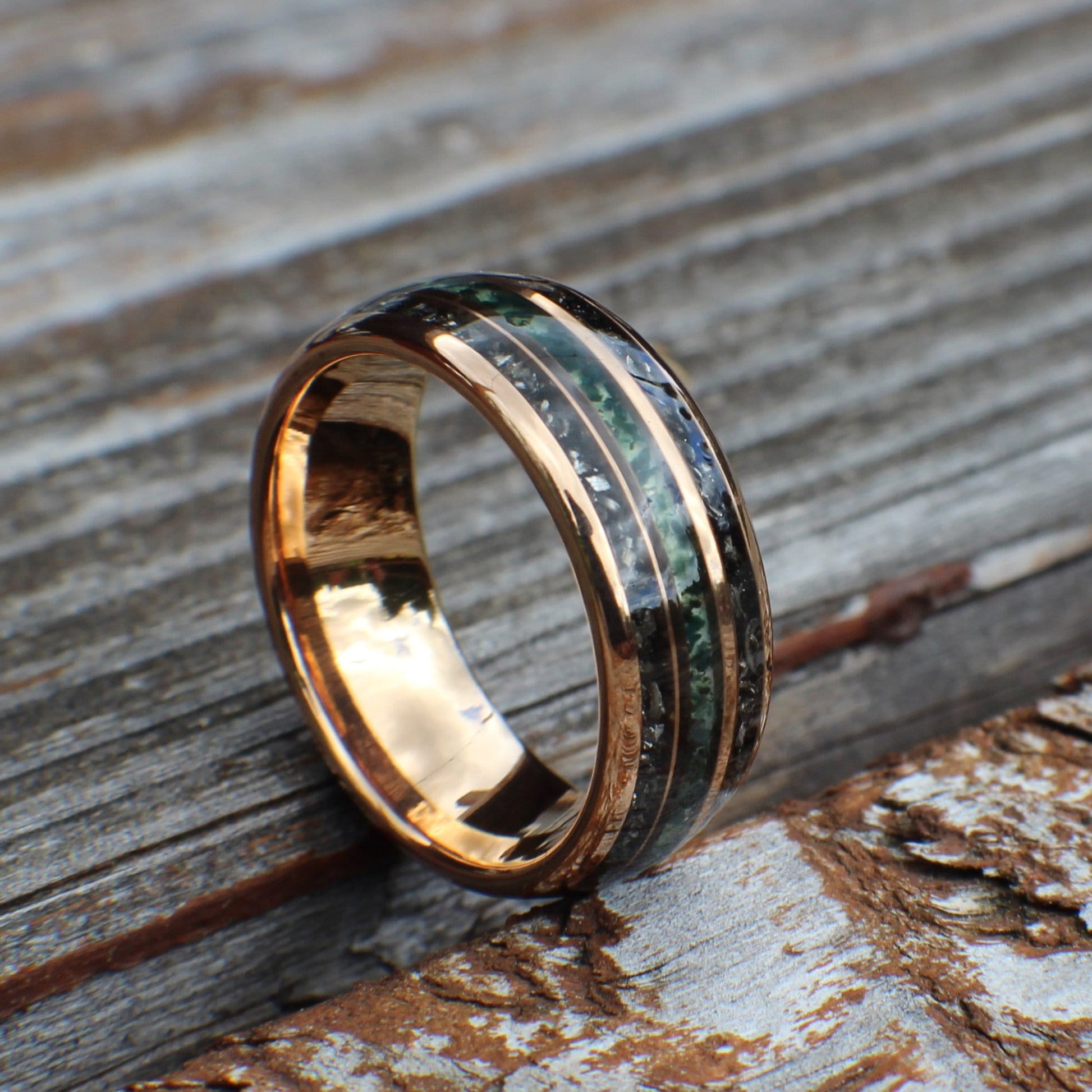 Meteorite Wedding Band with Rose Gold