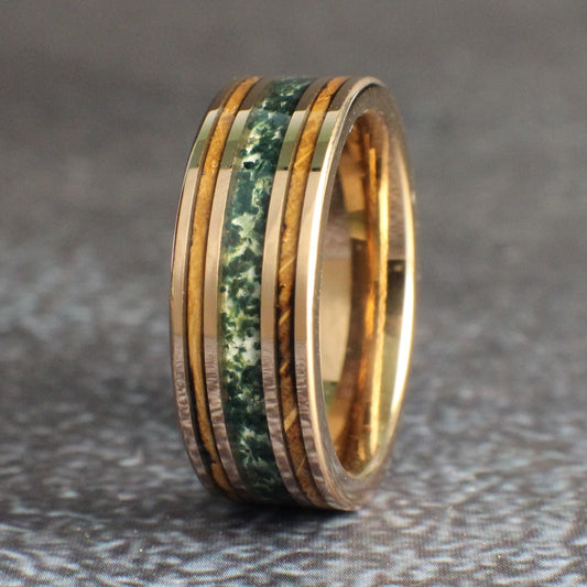 Rose gold and moss agate wedding band