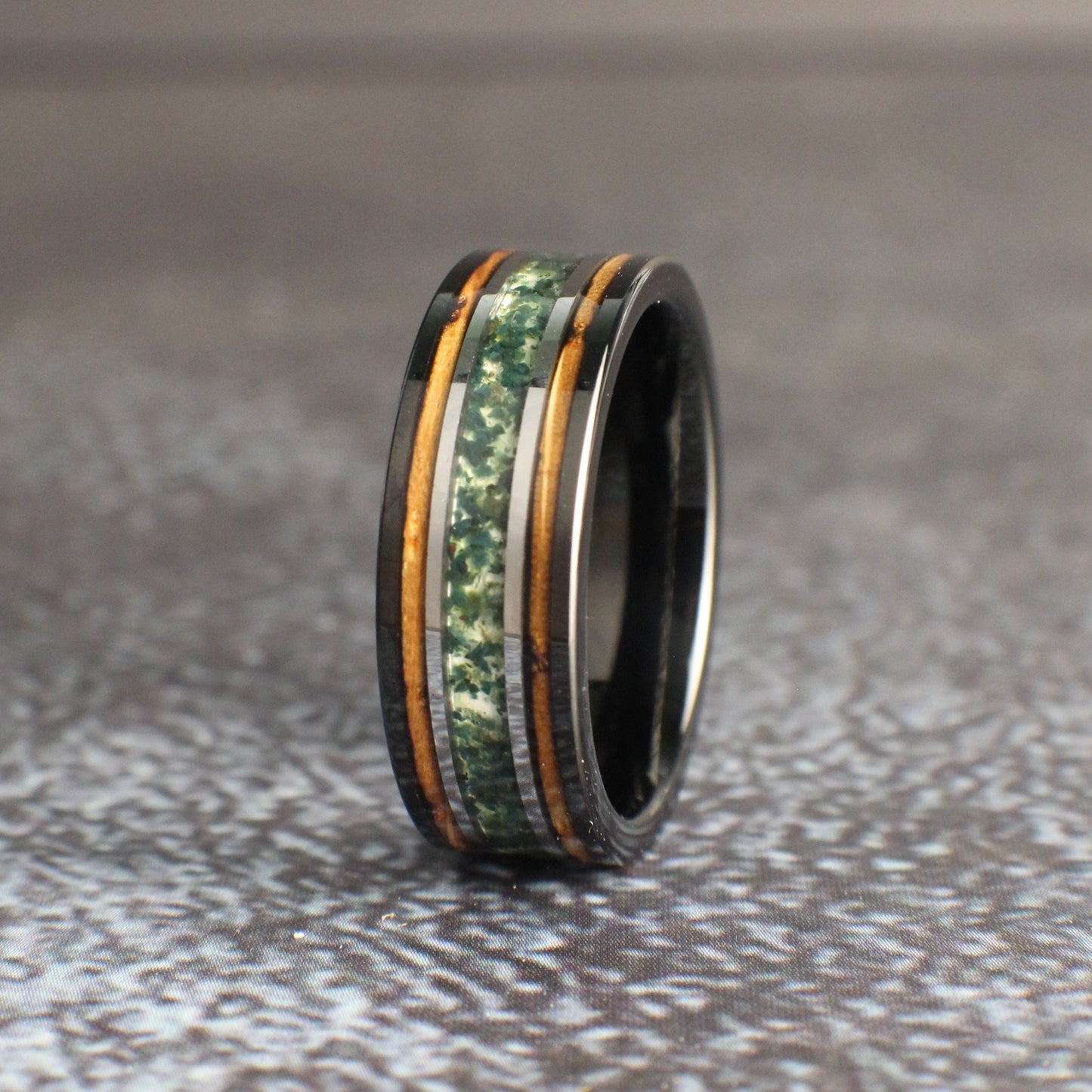 Moss agate wedding ring