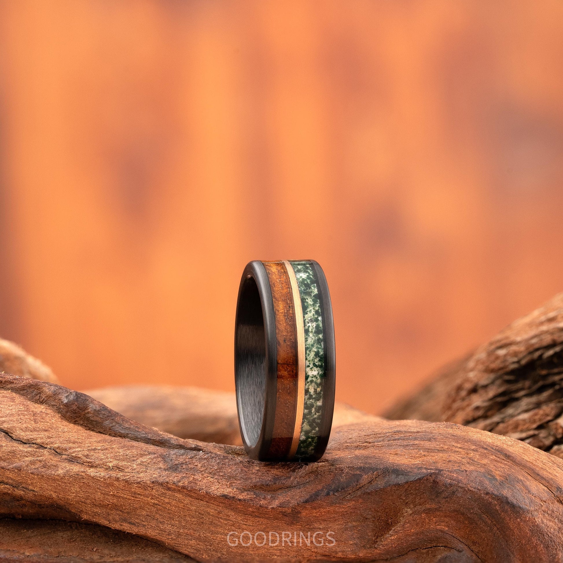 Men&#39;s moss agate wedding ring